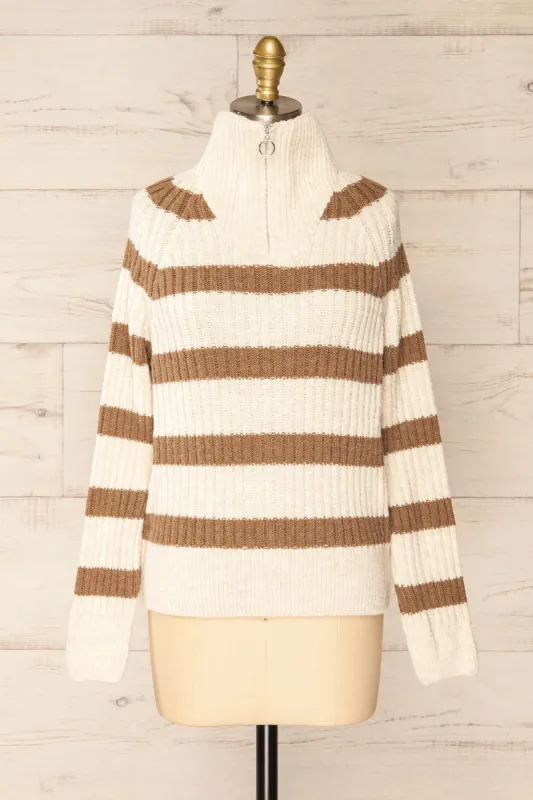 Villaggio Ivory | Quarter-Zip Striped Rib Knit Sweater sold by Boutique 1861