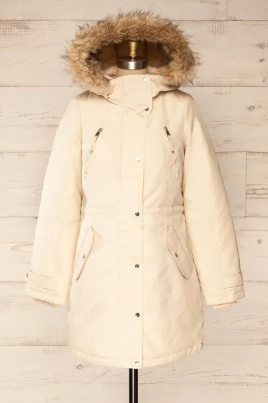 Eidfjord Beige | Hooded Parka Coat sold by Boutique 1861