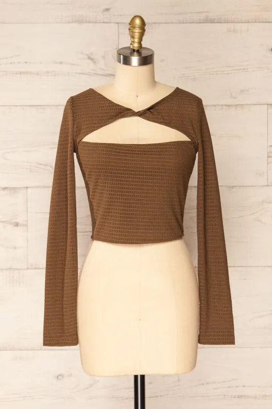 Zayna Brown | Twist Front Cropped Long Sleeve Top sold by Boutique 1861