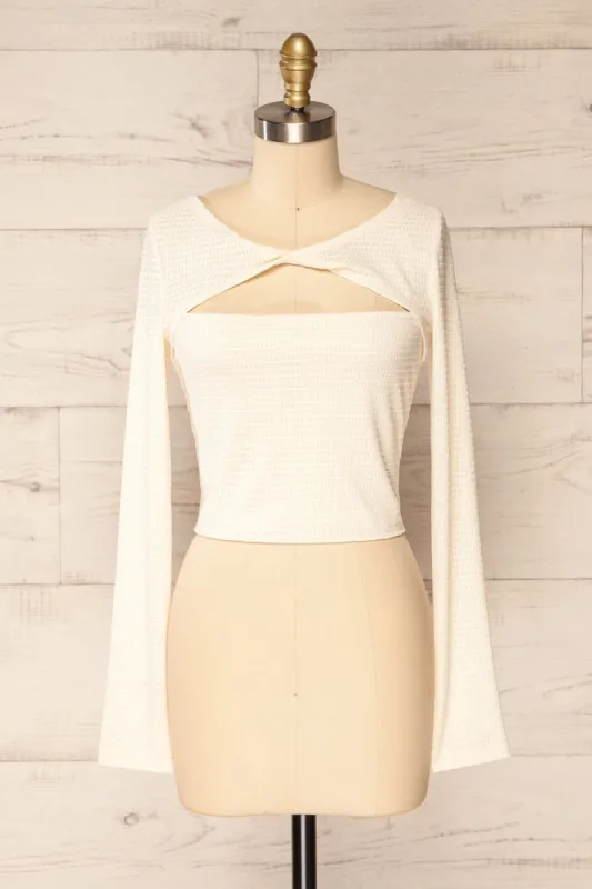 Zayna Ivory | Twist Front Cropped Long Sleeve Top sold by Boutique 1861