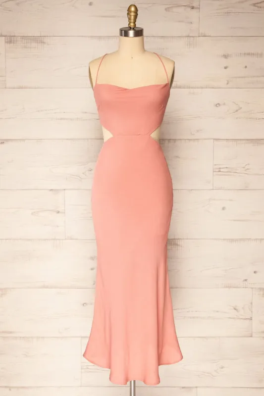 Krahken Pink | Cowl Neck Backless Midi Dress sold by Boutique 1861