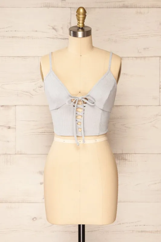 Reinbeck Blue Grey | Corset Crop Top sold by Boutique 1861
