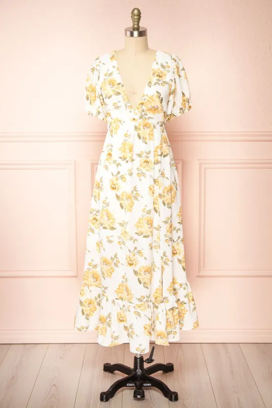 Mahelie | Floral Midi Dress w/ Lace-Up Back sold by Boutique 1861