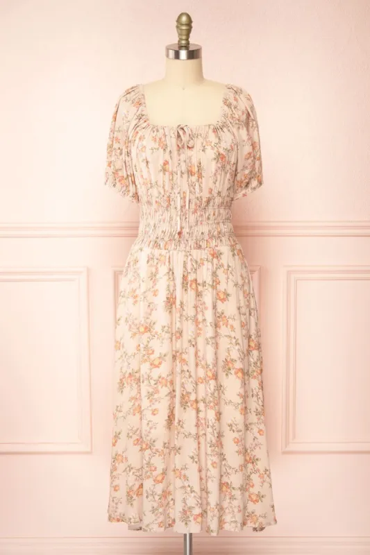 Brogalah | Floral Midi Dress w/ Puffy Sleeves sold by Boutique 1861