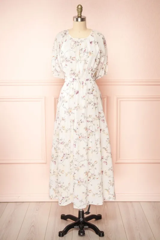 Annabeth | Semi-Open Back Floral Midi Dress sold by Boutique 1861