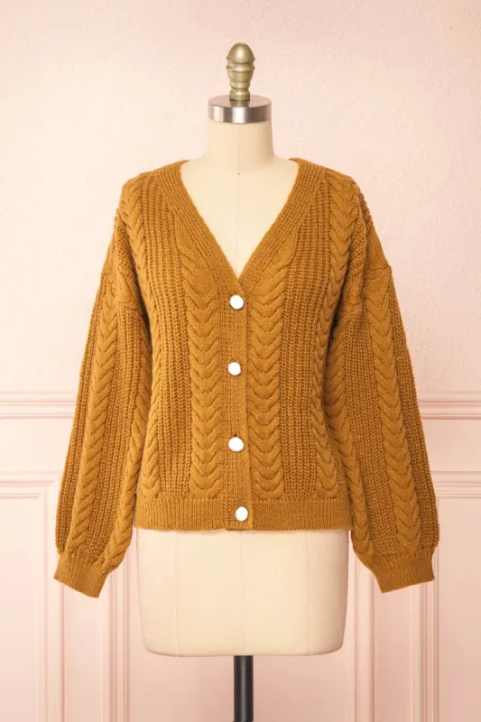 Jeannine | Knitted Caramel Cardigan sold by Boutique 1861