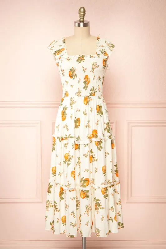 Islanda | Midi Dress w/ Orange Blossom Print sold by Boutique 1861