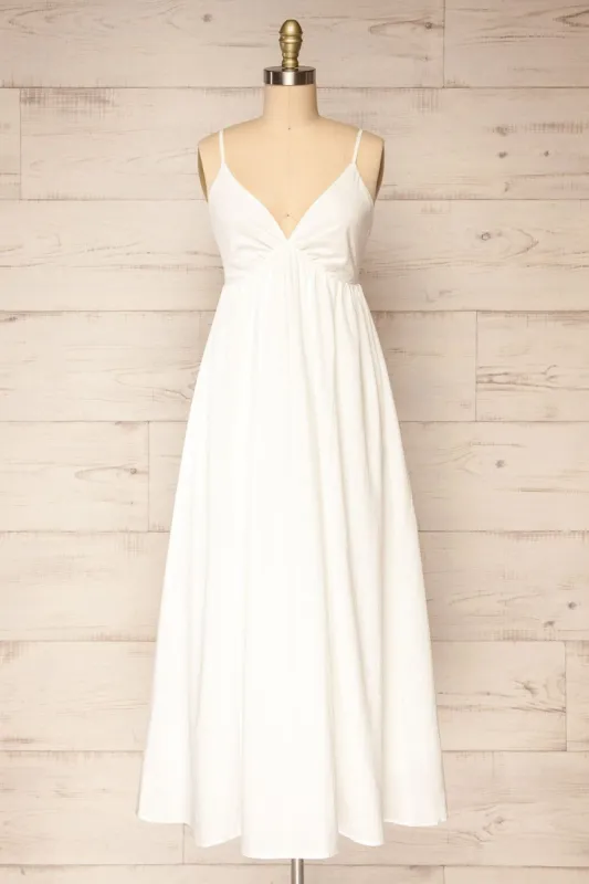 Cloppen Ivory | V-Neck Midi Dress sold by Boutique 1861