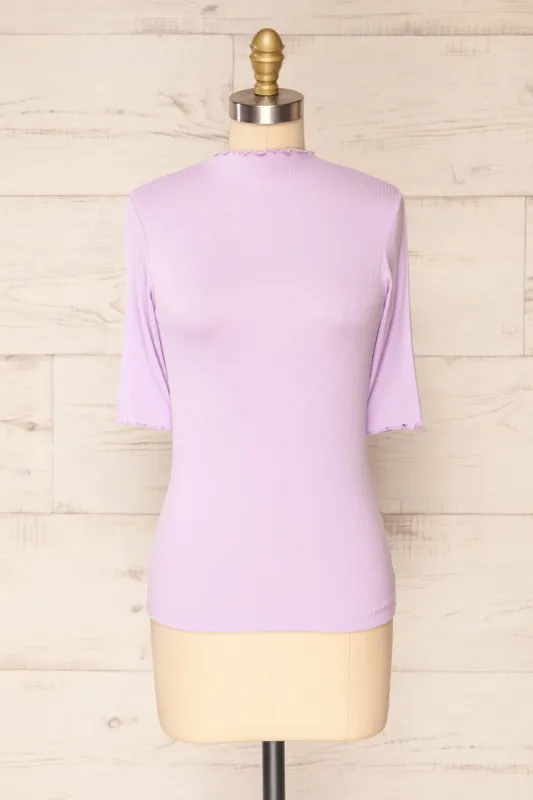Nirvana Mauve | Ribbed Top w/ Frills sold by Boutique 1861