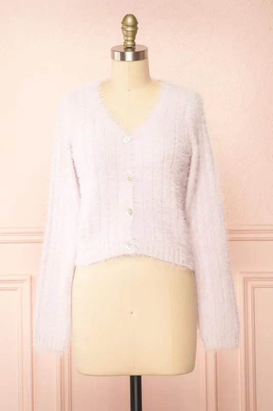 Apini Blush | Fuzzy Cropped Cardigan sold by Boutique 1861