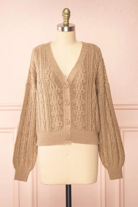 Akao Taupe | Cable Knit Cardigan sold by Boutique 1861