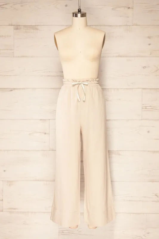 Buseto Beige | Faux-Linen Wide-Leg Pants sold by Boutique 1861