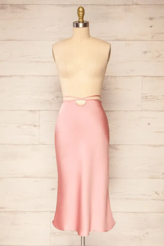 Maddie Pink | Satin Midi Skirt sold by Boutique 1861