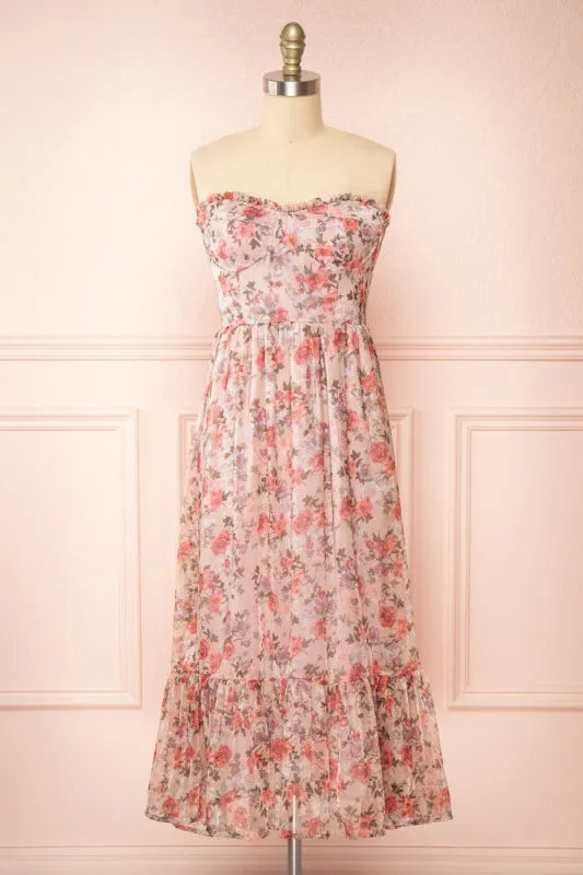 Katara | Bustier Floral Midi Dress w/ Removable Straps made by Boutique 1861