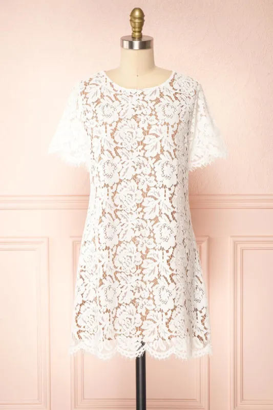 Apama White | Floral Lace Short Sleeve Dress sold by Boutique 1861