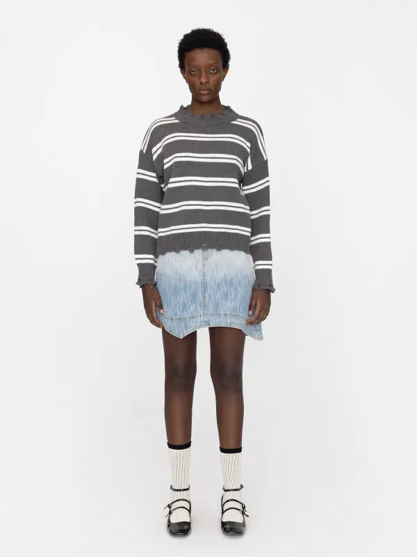 Distressed Striped Knit Sweater made by Cubic