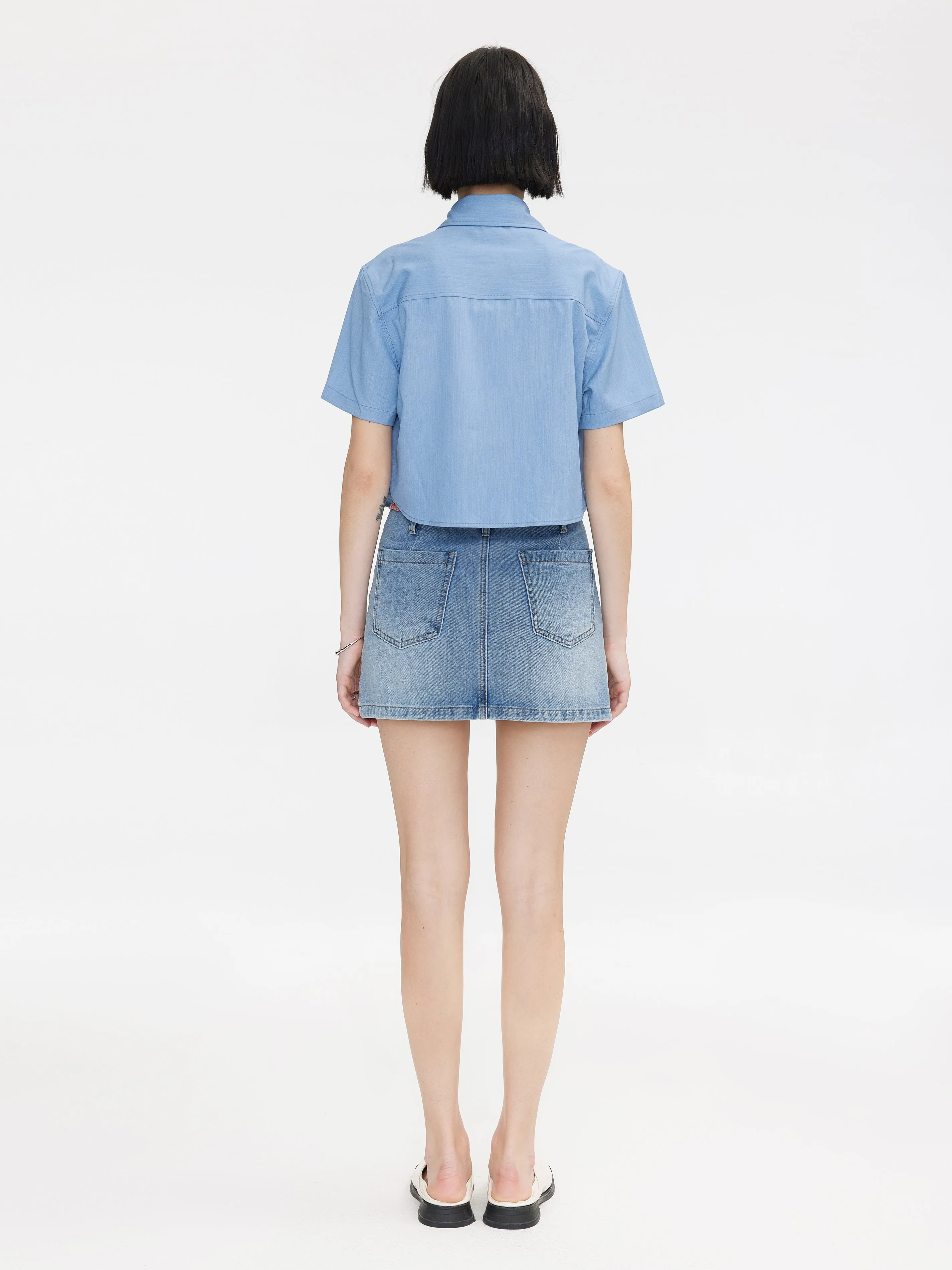 Light Blue Panelled Denim Mini Skirt sold by Cubic product image thumbnail 5