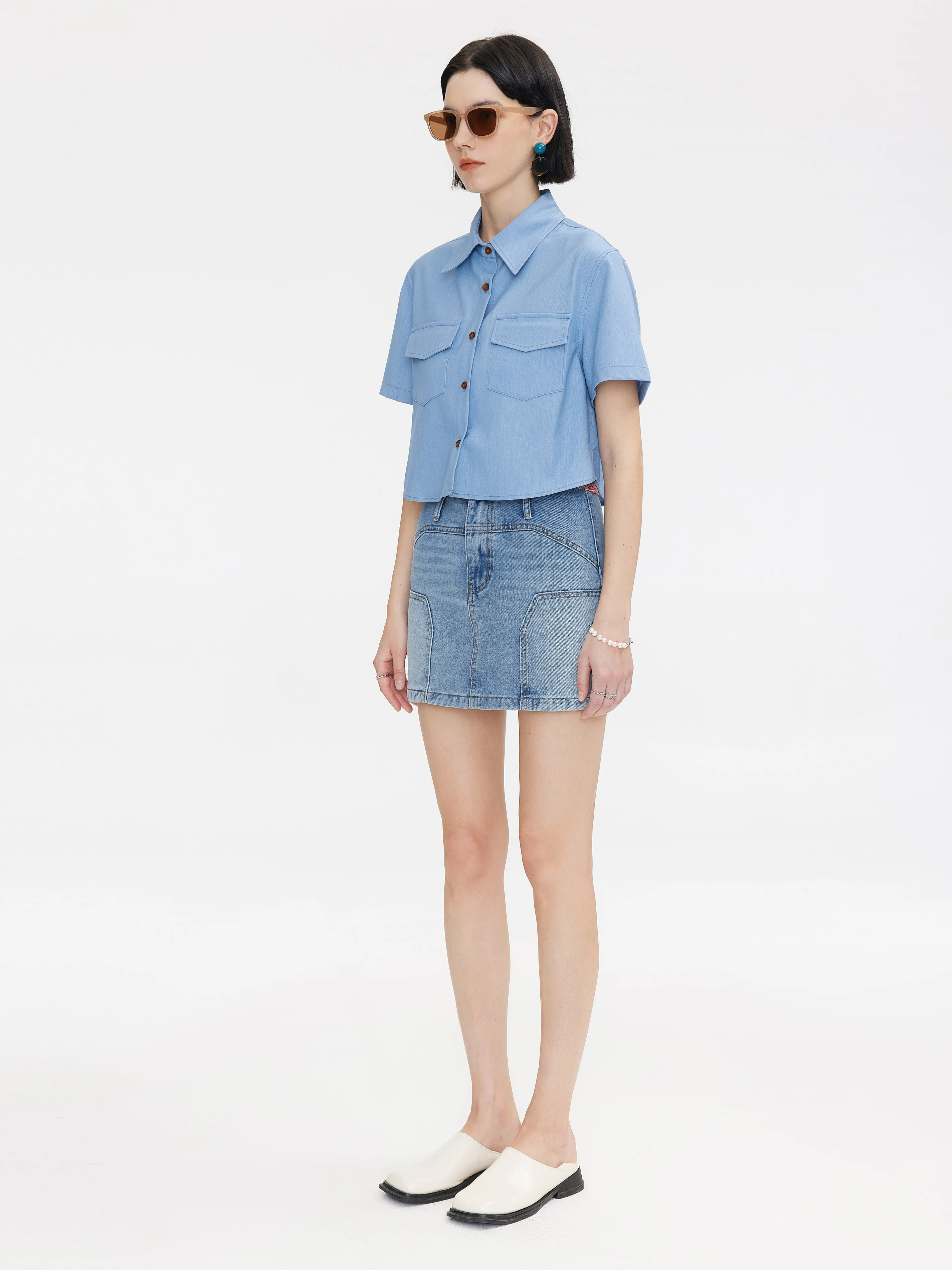 Light Blue Panelled Denim Mini Skirt sold by Cubic product image thumbnail 4