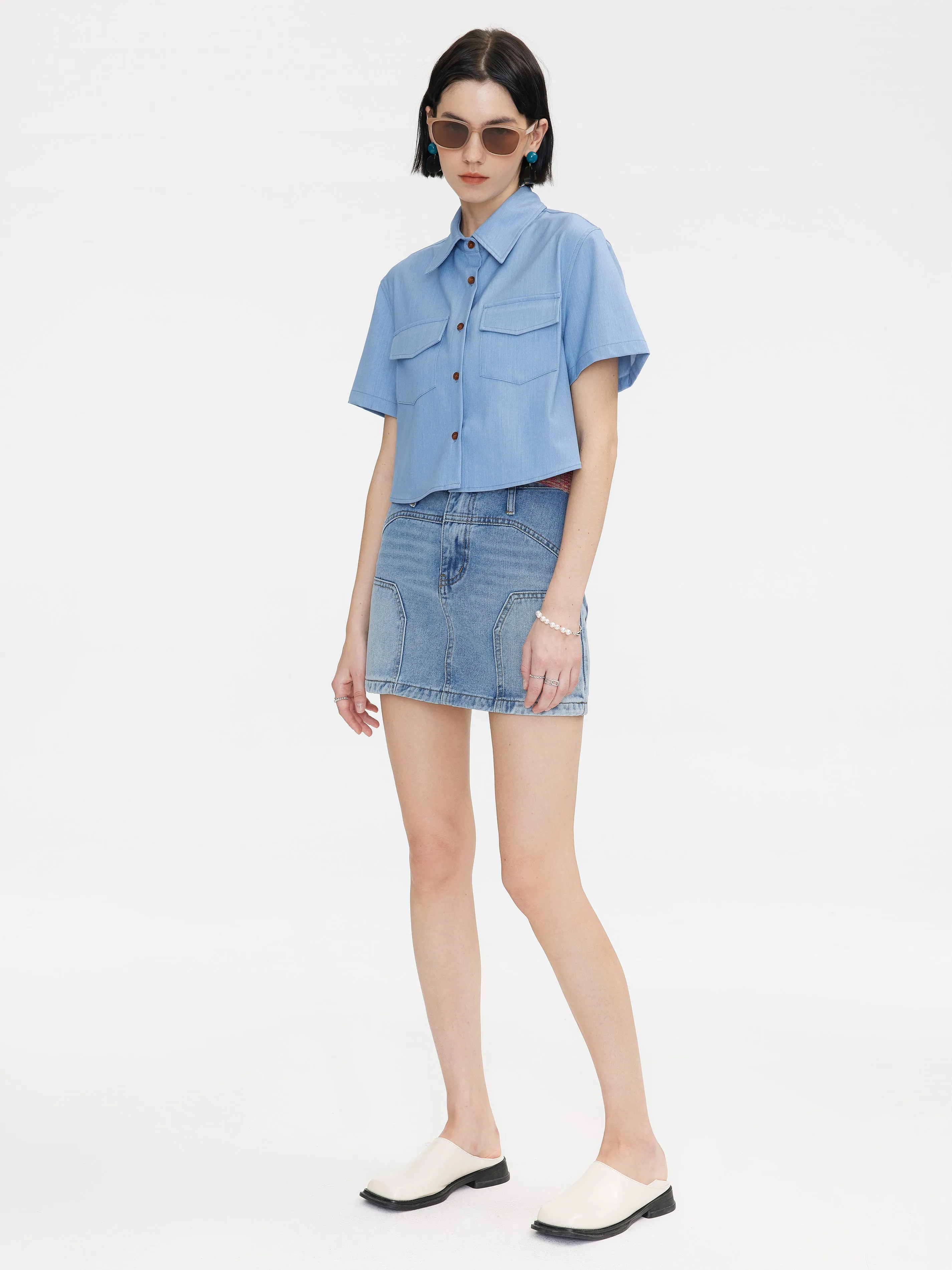 Light Blue Panelled Denim Mini Skirt sold by Cubic product image thumbnail 3