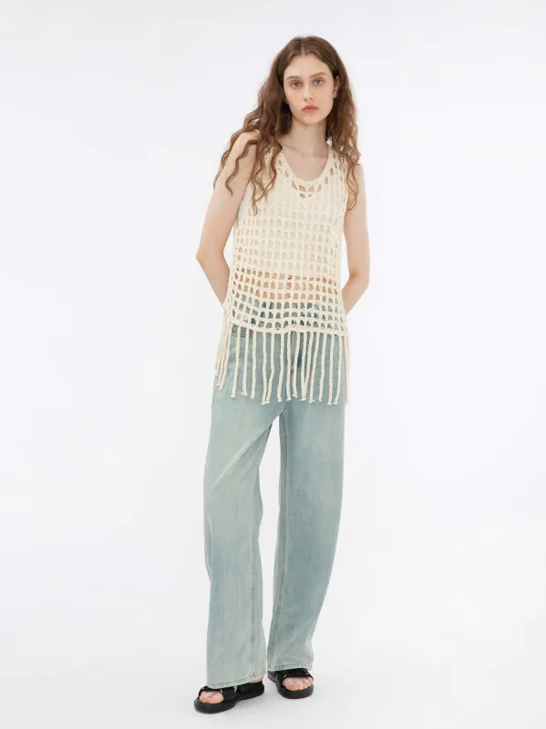 Fringed Open Knit Vest made by Cubic
