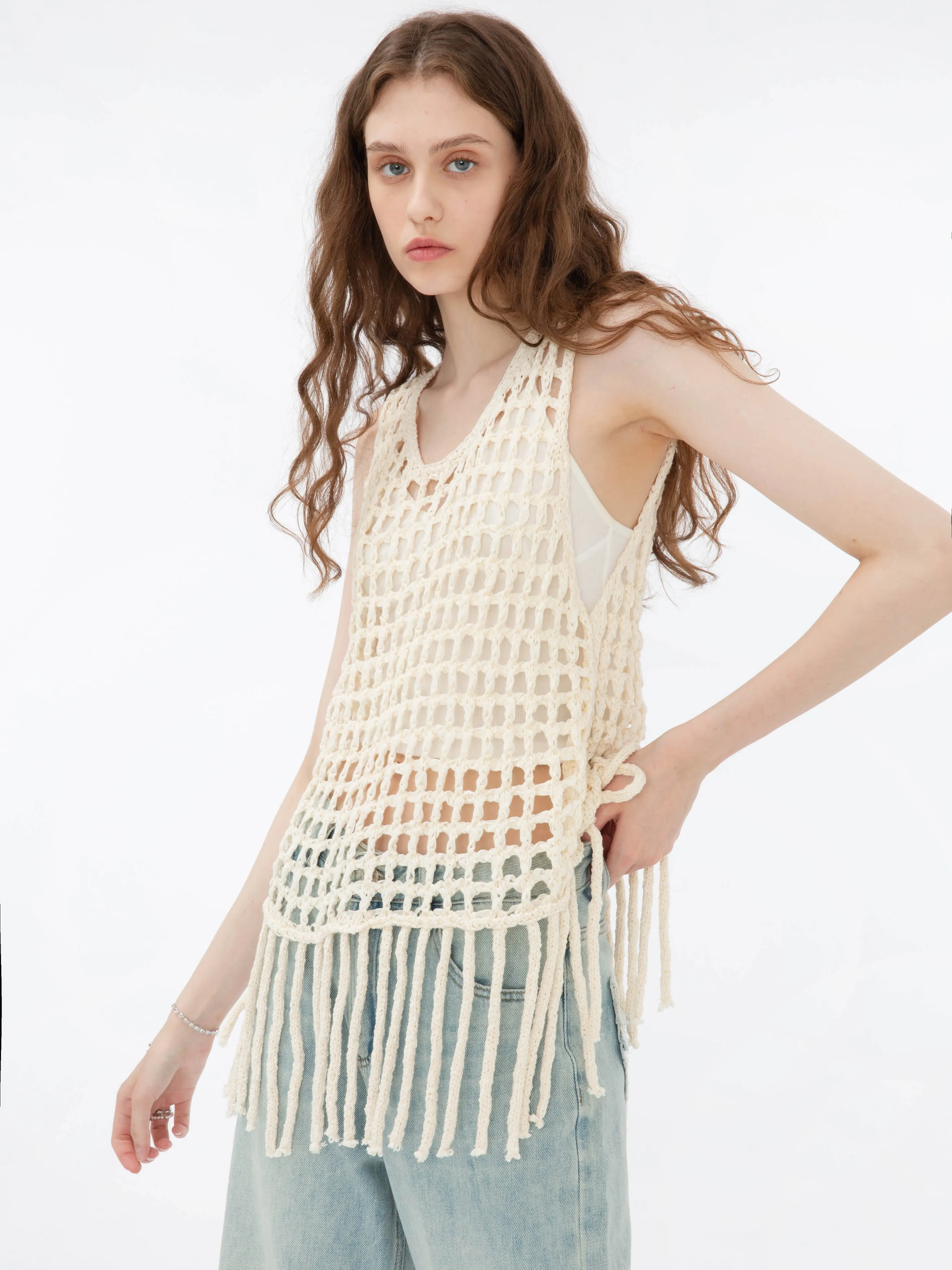 Fringed Open Knit Vest sold by Cubic product image thumbnail 2