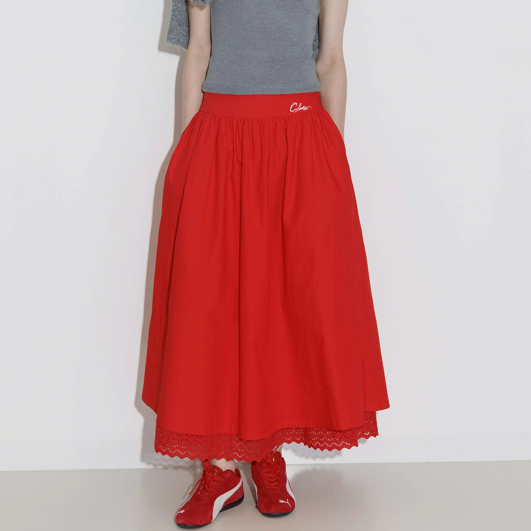100% Cotton Double Layer Lace A-Line Skirt sold by Cubic product image thumbnail 3