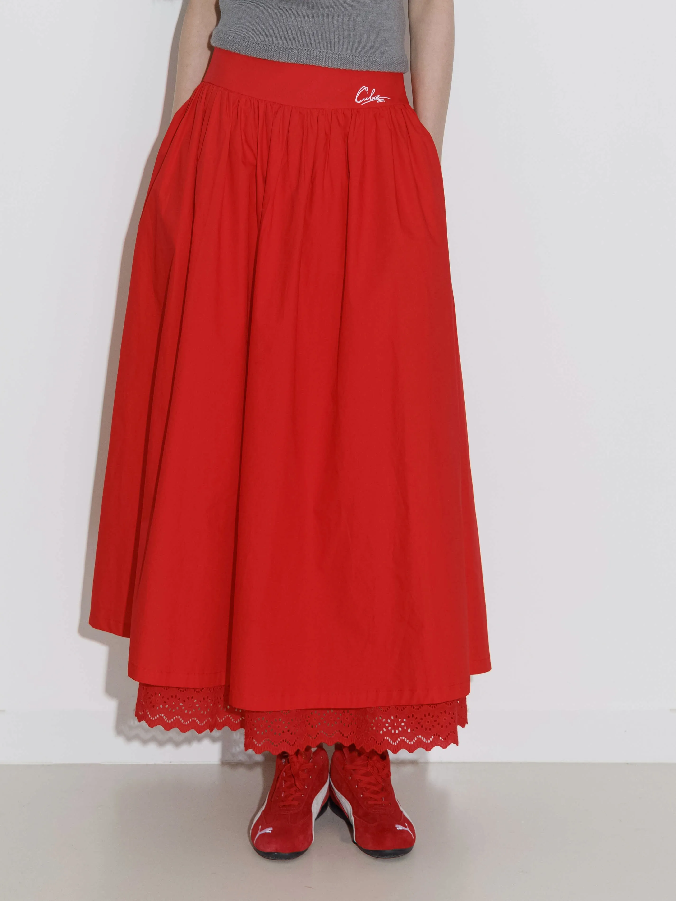 100% Cotton Double Layer Lace A-Line Skirt sold by Cubic