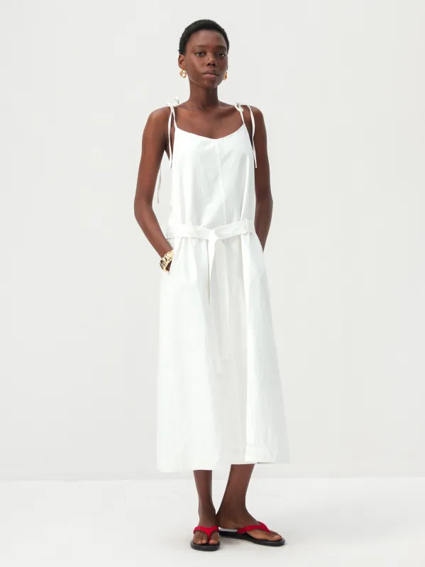 CUBIC Cotton-Linen Blend Tie-Shoulder Belted Midi Dress made by Cubic