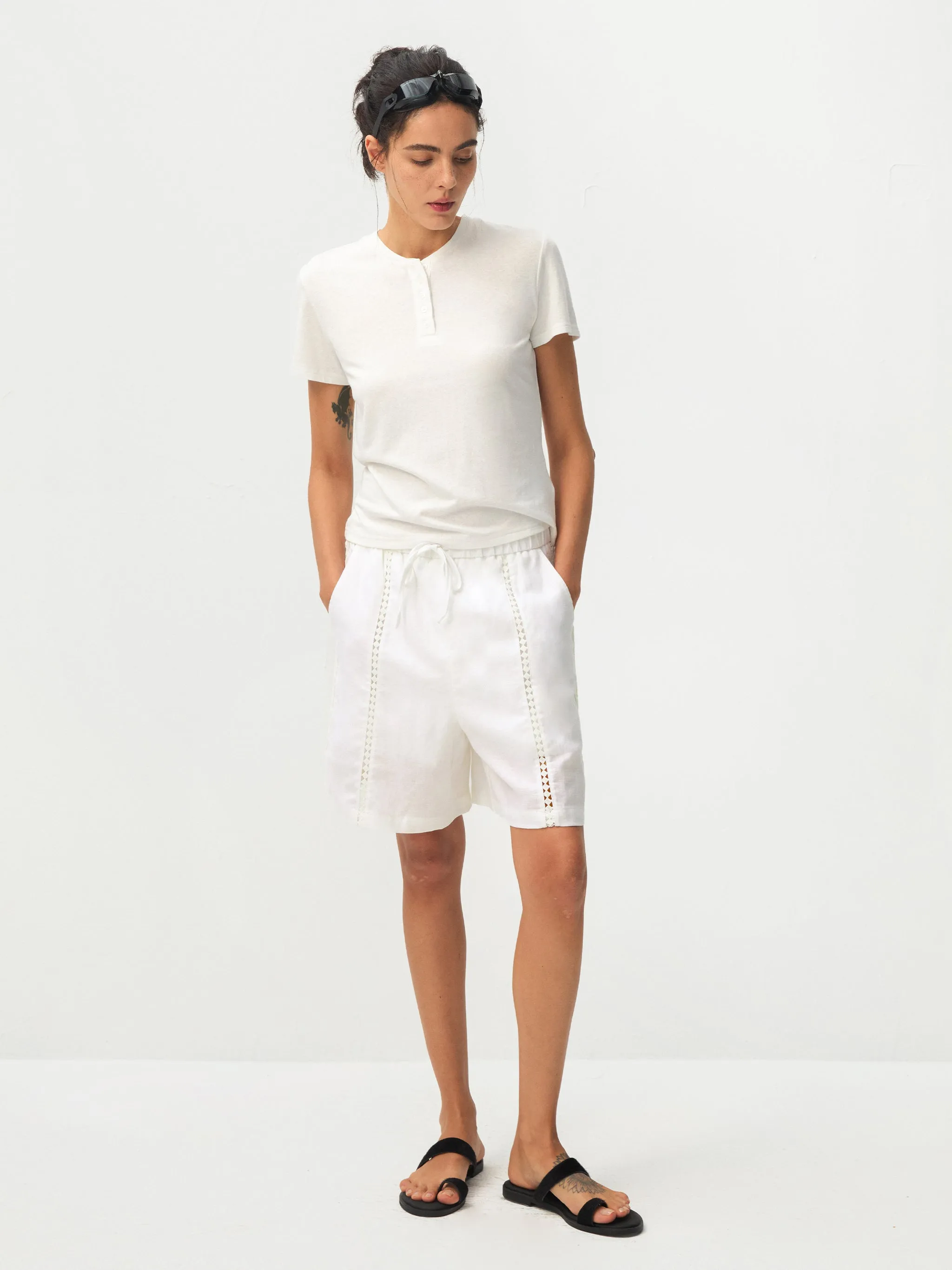 CUBIC Lyocell Linen Lace-Trim Shorts sold by Cubic product image thumbnail 5