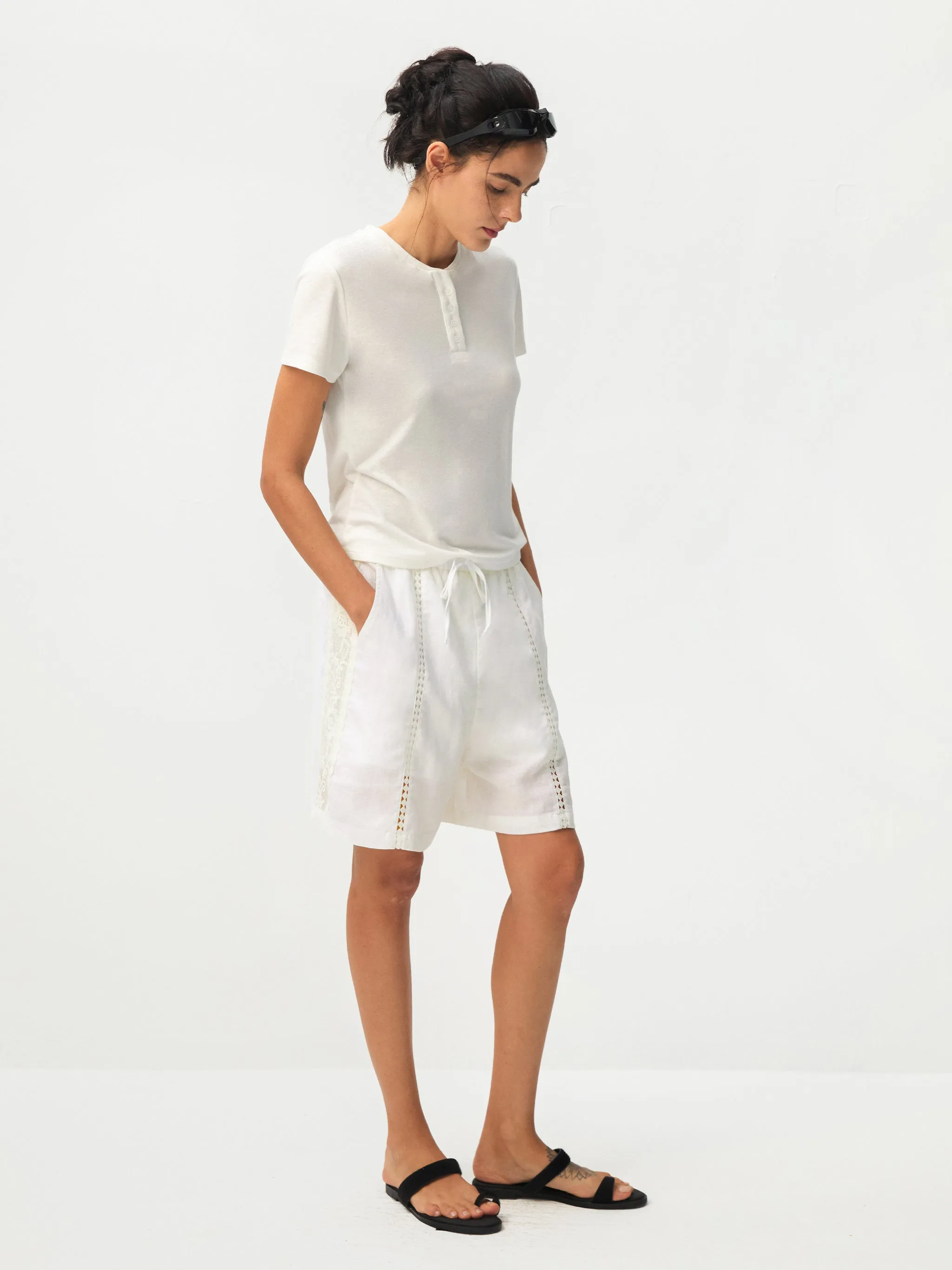 CUBIC Lyocell Linen Lace-Trim Shorts sold by Cubic product image thumbnail 4