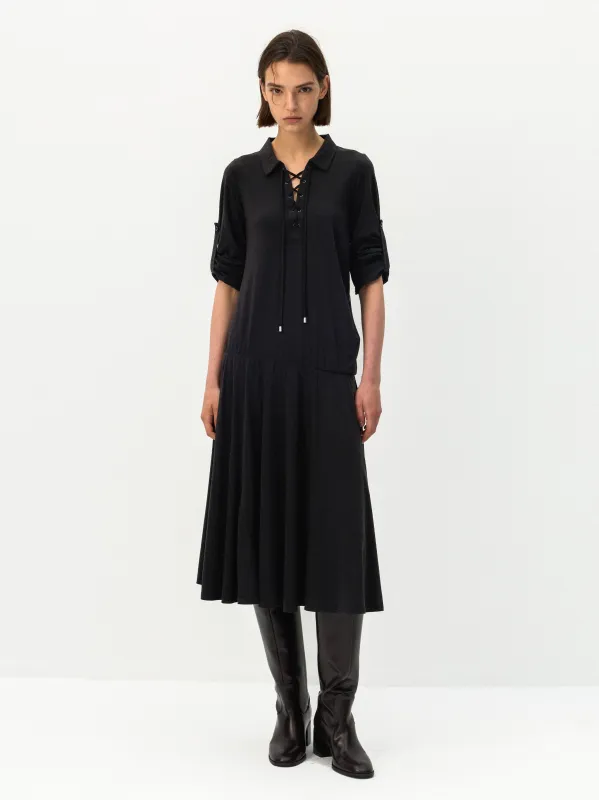 CUBIC Lace-Up Drop-Waist Midi Dress made by Cubic