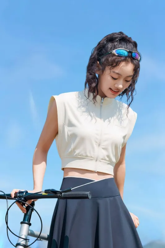 Sleeveless Zip-Up Cropped Top sold by Bosideng