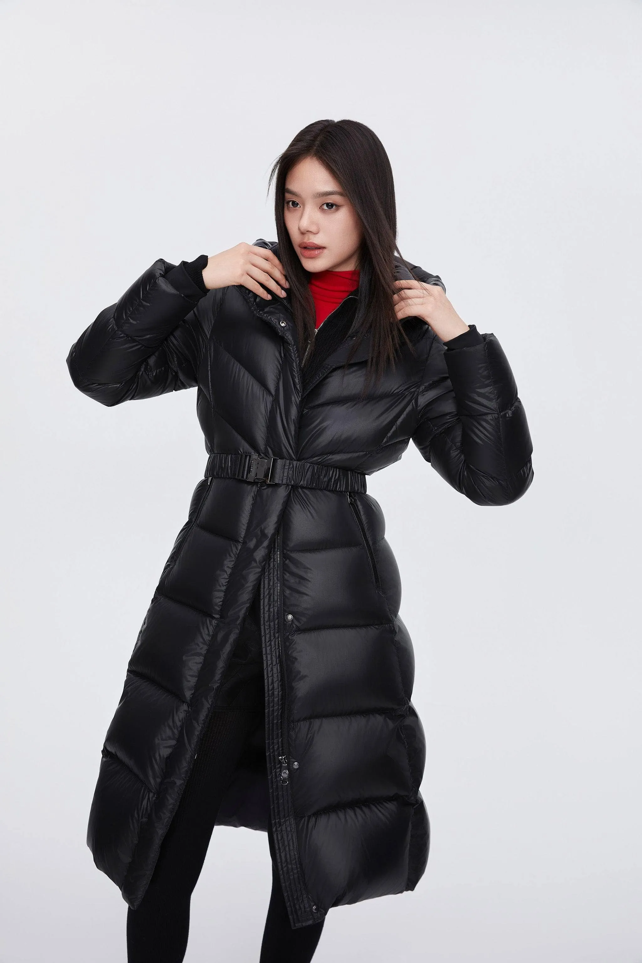 Classic Long Hooded Puffer With Belt sold by Bosideng