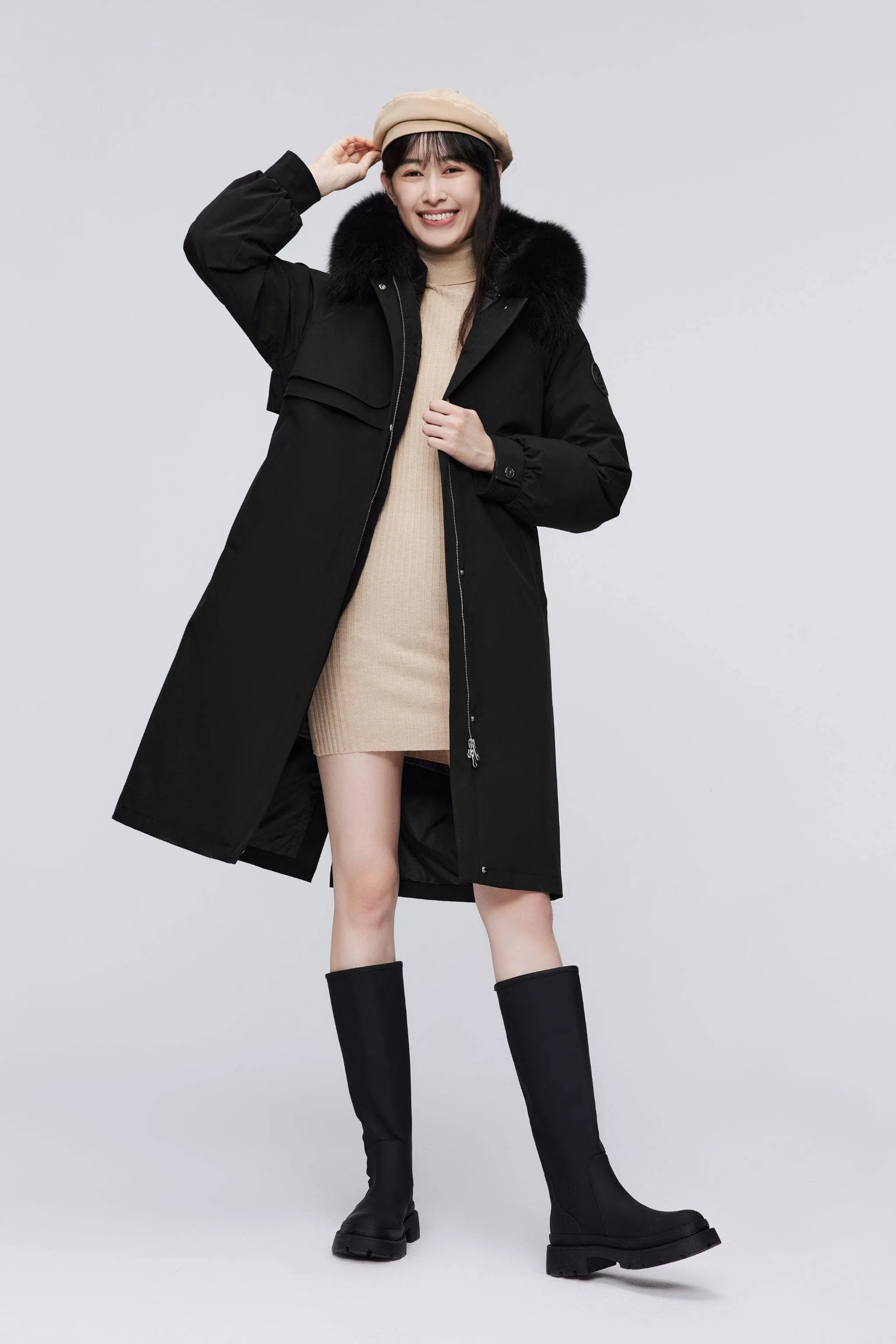3-In-1 Knee Length Fox Fur Down Parka sold by Bosideng
