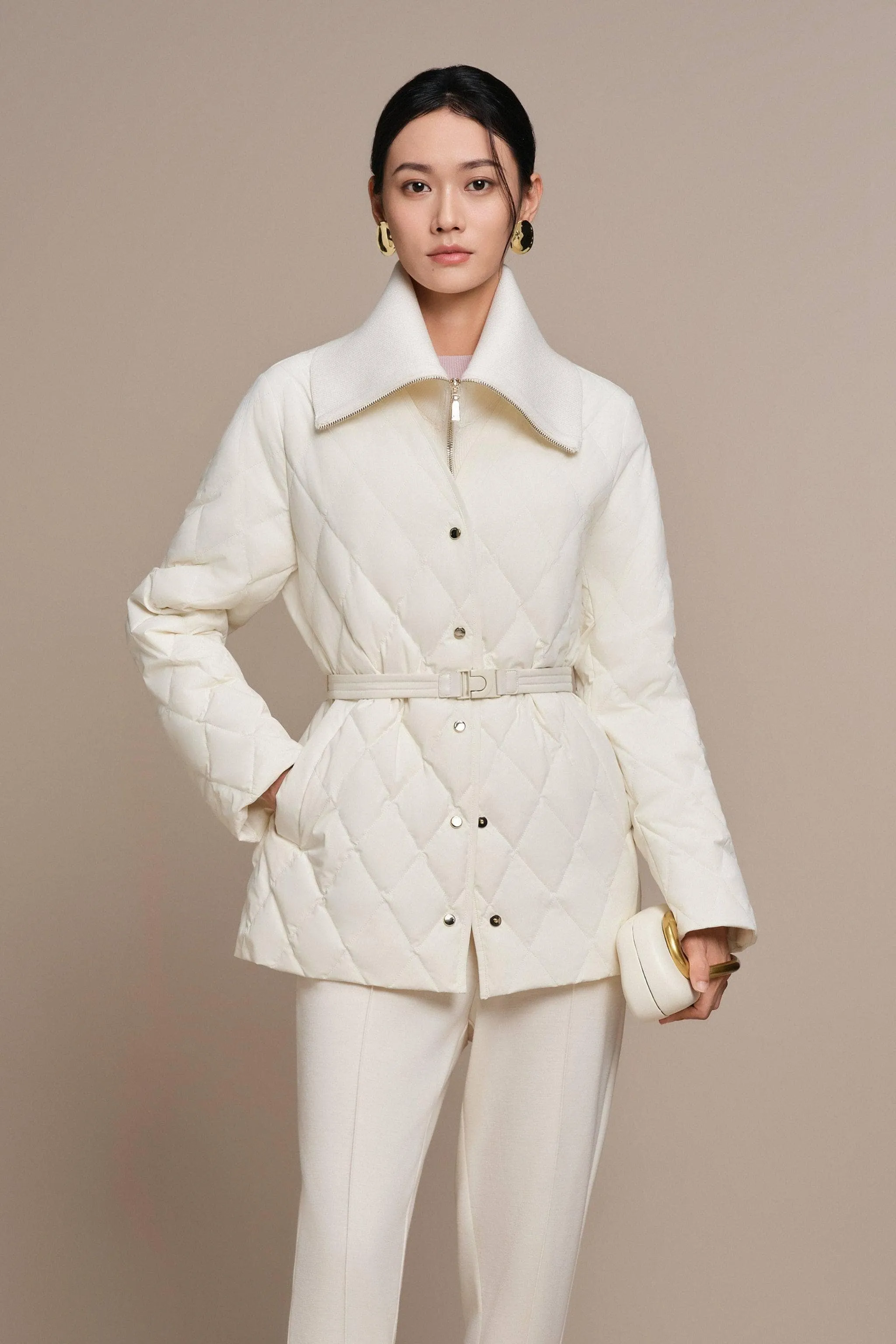 Women's Mixed Media Goose Down Jacket With Belt sold by Bosideng