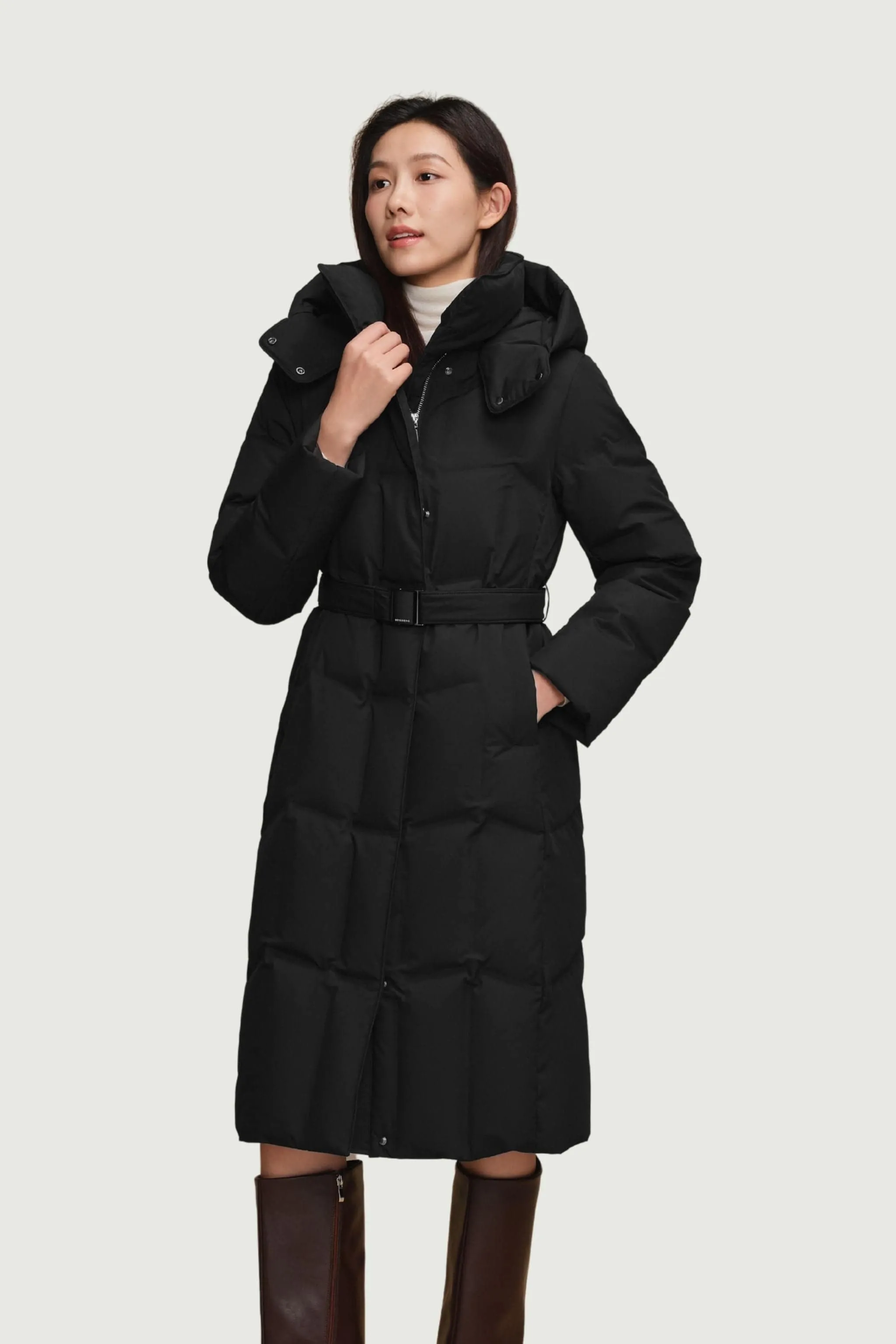 Women's Long Hooded Goose Down Jacket With Belt 146 sold by Bosideng