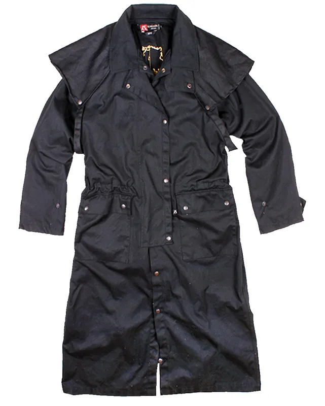 Workhorse Drovers Coat in Black sold by Kakadu
