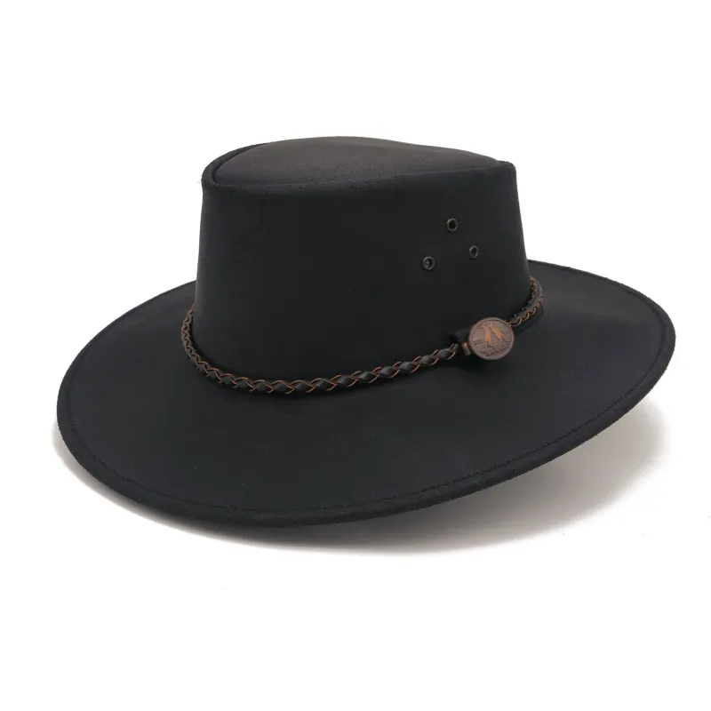 Echuca Oiled Leather Australian Hat in Black sold by Kakadu
