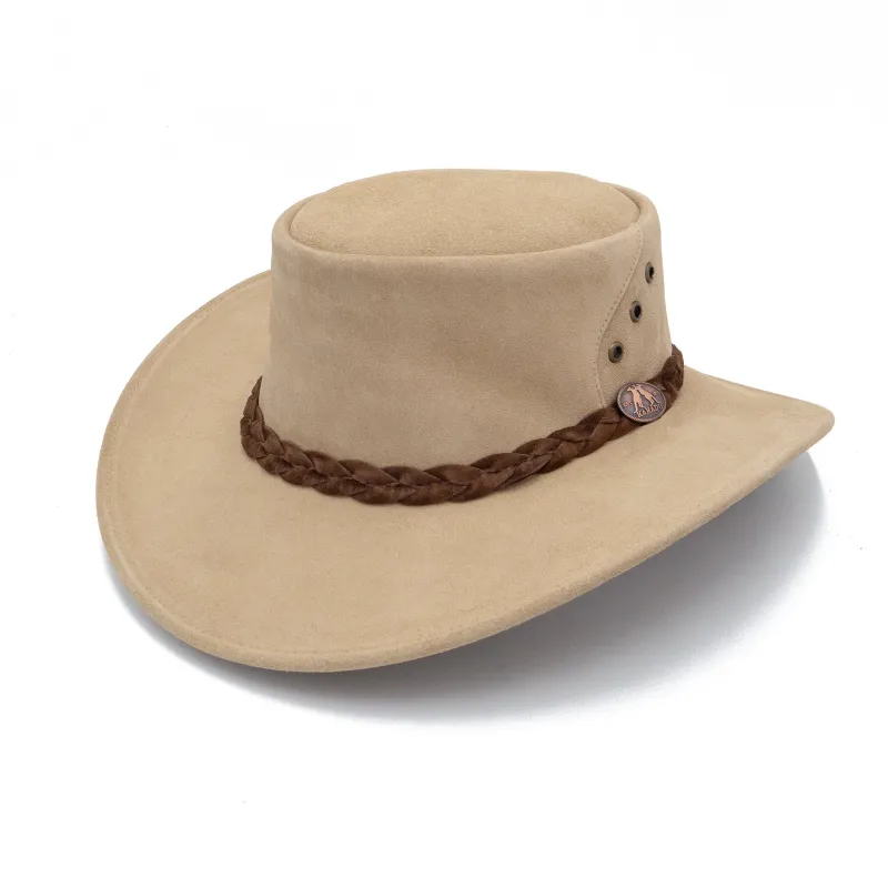 The Alice Hat in Rust Suede Leather sold by Kakadu