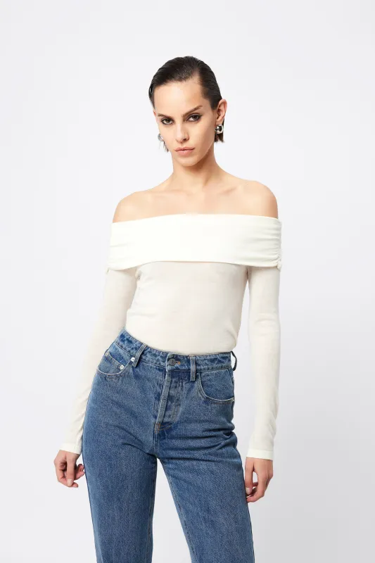 Maine Off Shoulder Merino Top sold by Mossman