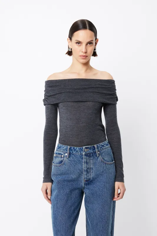 Maine Off Shoulder Merino Top sold by Mossman
