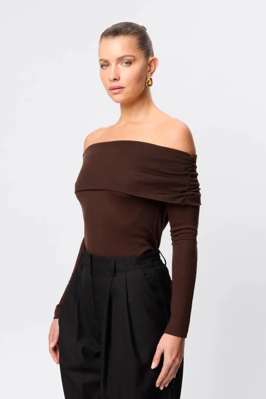 Maine Off Shoulder Merino Top made by Mossman