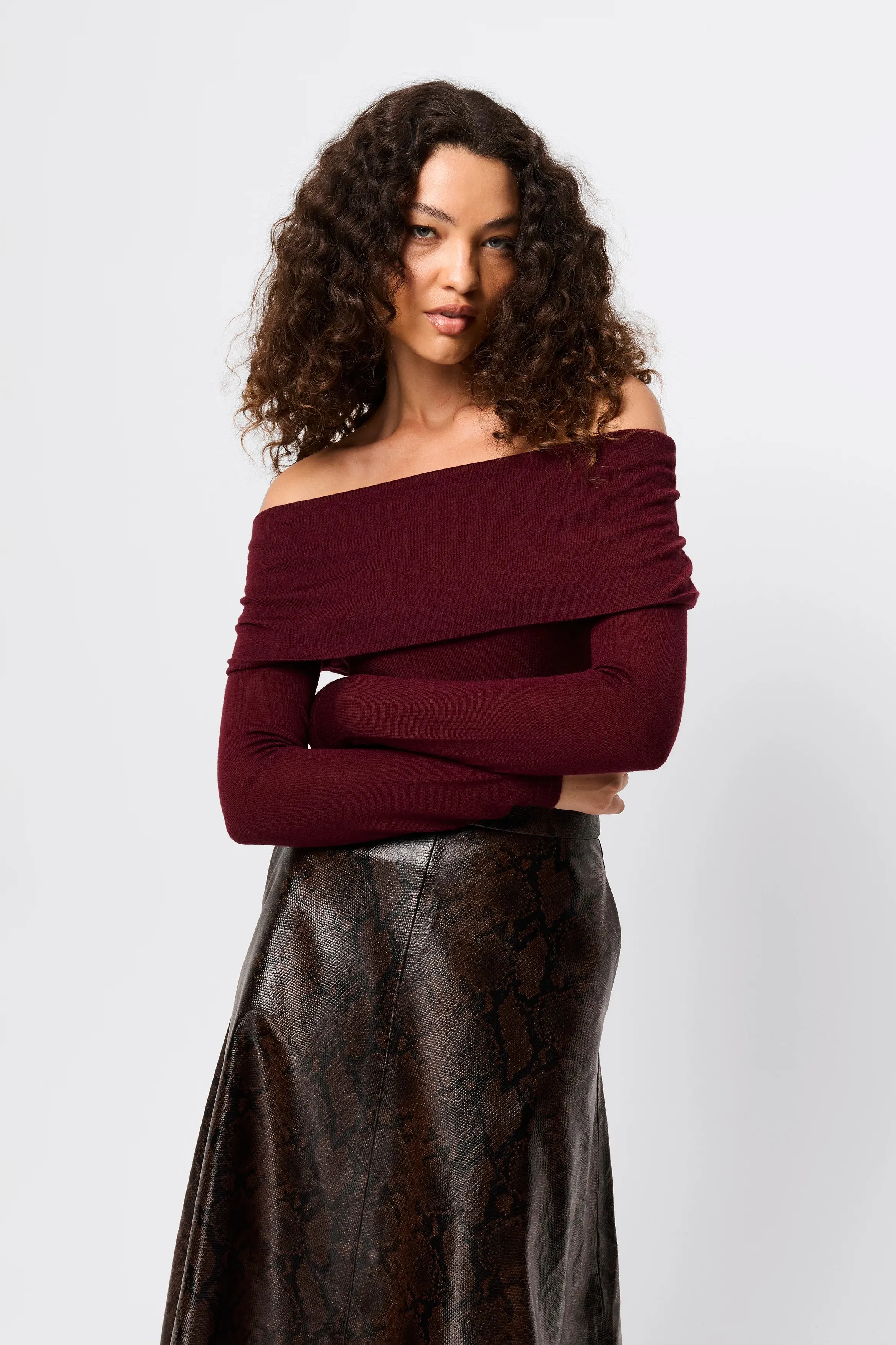 Maine Off Shoulder Merino Top sold by Mossman