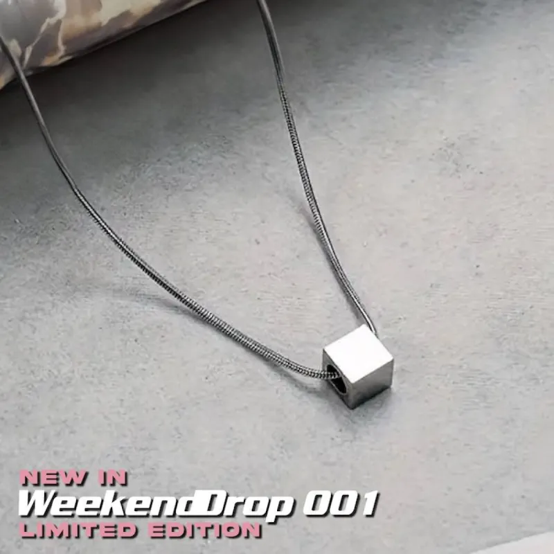 Minimal Silver Cube Pendant Necklace sold by Rose Gold & Black
