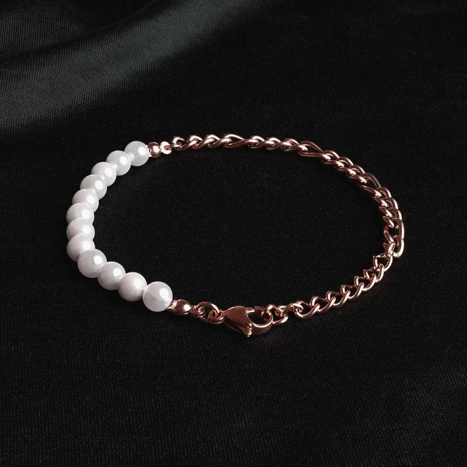 Pearl & Rose Gold Figaro Chain Bracelet sold by Rose Gold & Black product image thumbnail 2