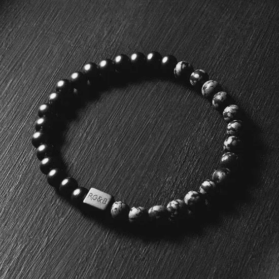 Black Collection - Snowflake Obsidian Stone Bracelet (6mm) sold by Rose Gold & Black