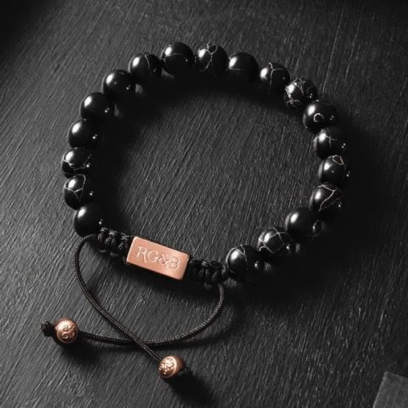 Black Stone Bead Bracelet - RG&B sold by Rose Gold & Black