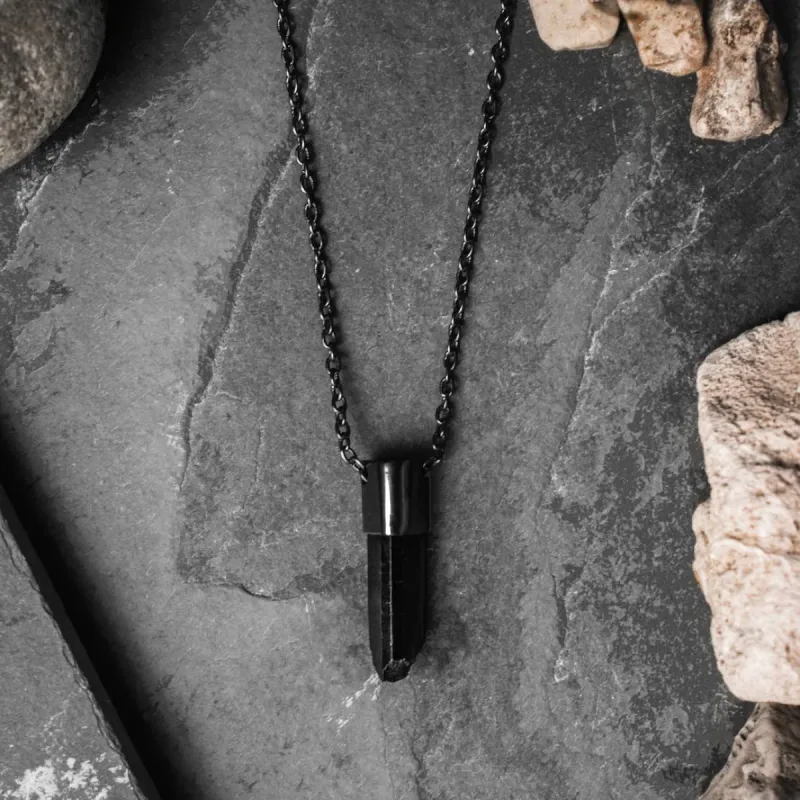 Talisman Necklace - Minimal Black Tourmaline Crystal sold by Rose Gold & Black