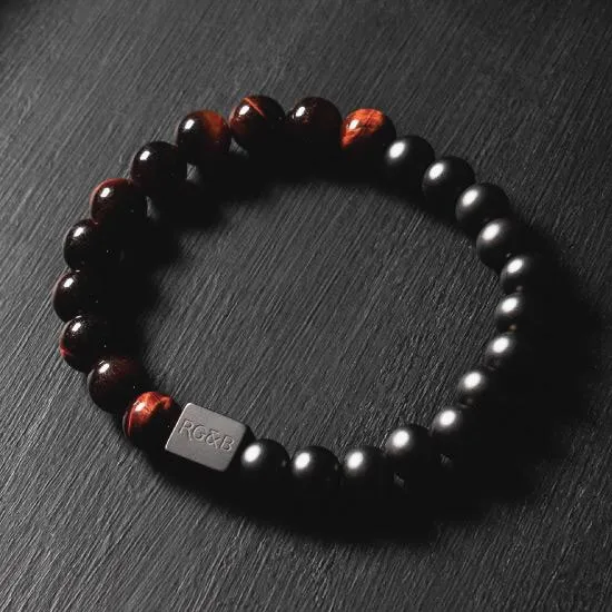 Black Collection - Red Tiger Eye Bead Bracelet sold by Rose Gold & Black