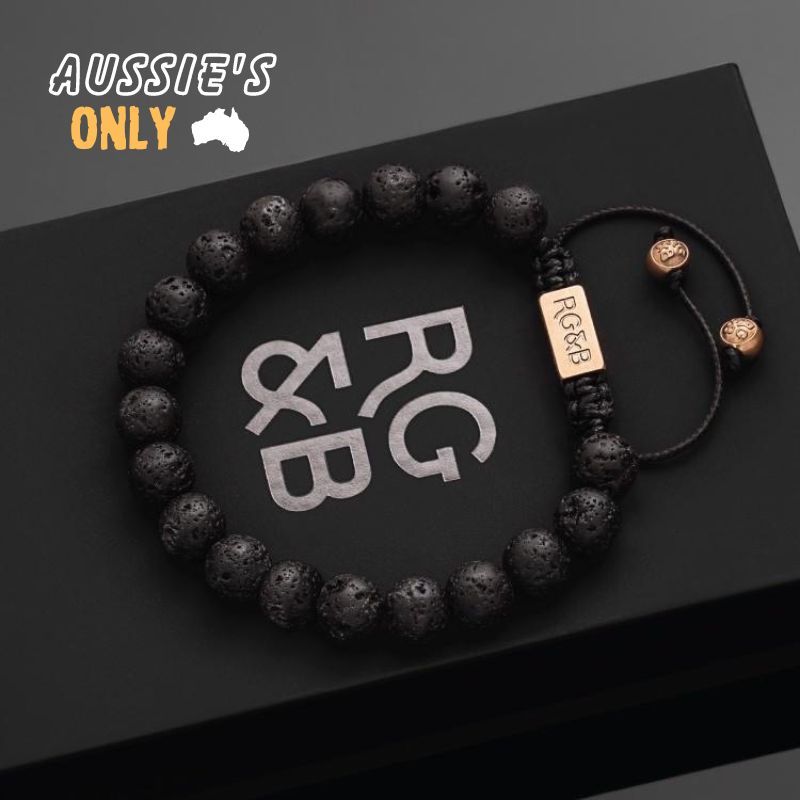 Lava Stone Bead Bracelet sold by Rose Gold & Black
